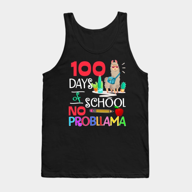 100 Days of School No Probllama Llama Shirt Llama Girls Tank Top by Manonee